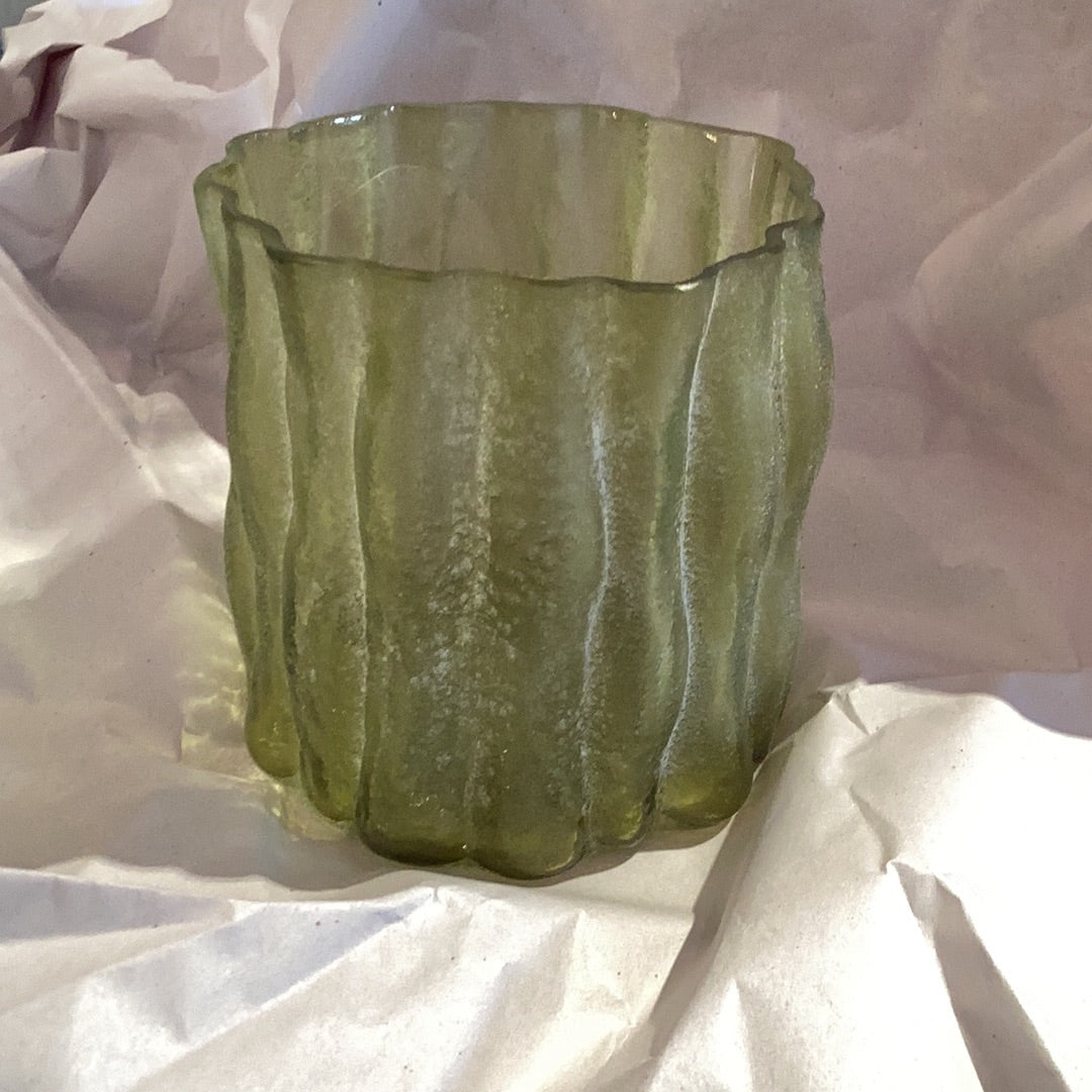 Green Wavy Glass Candle/Plant Holder