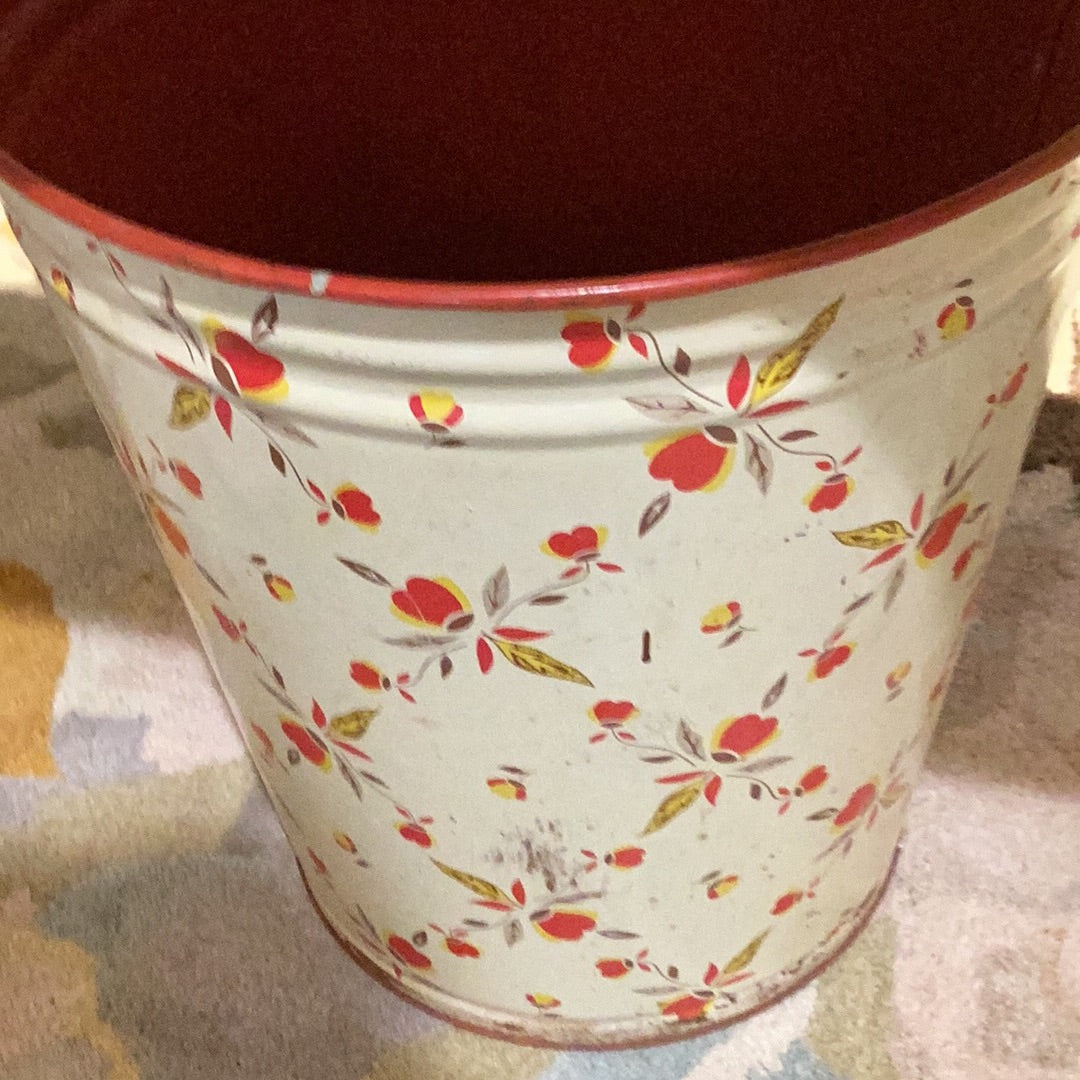 Cream Bucket w/Red Floral Dsign