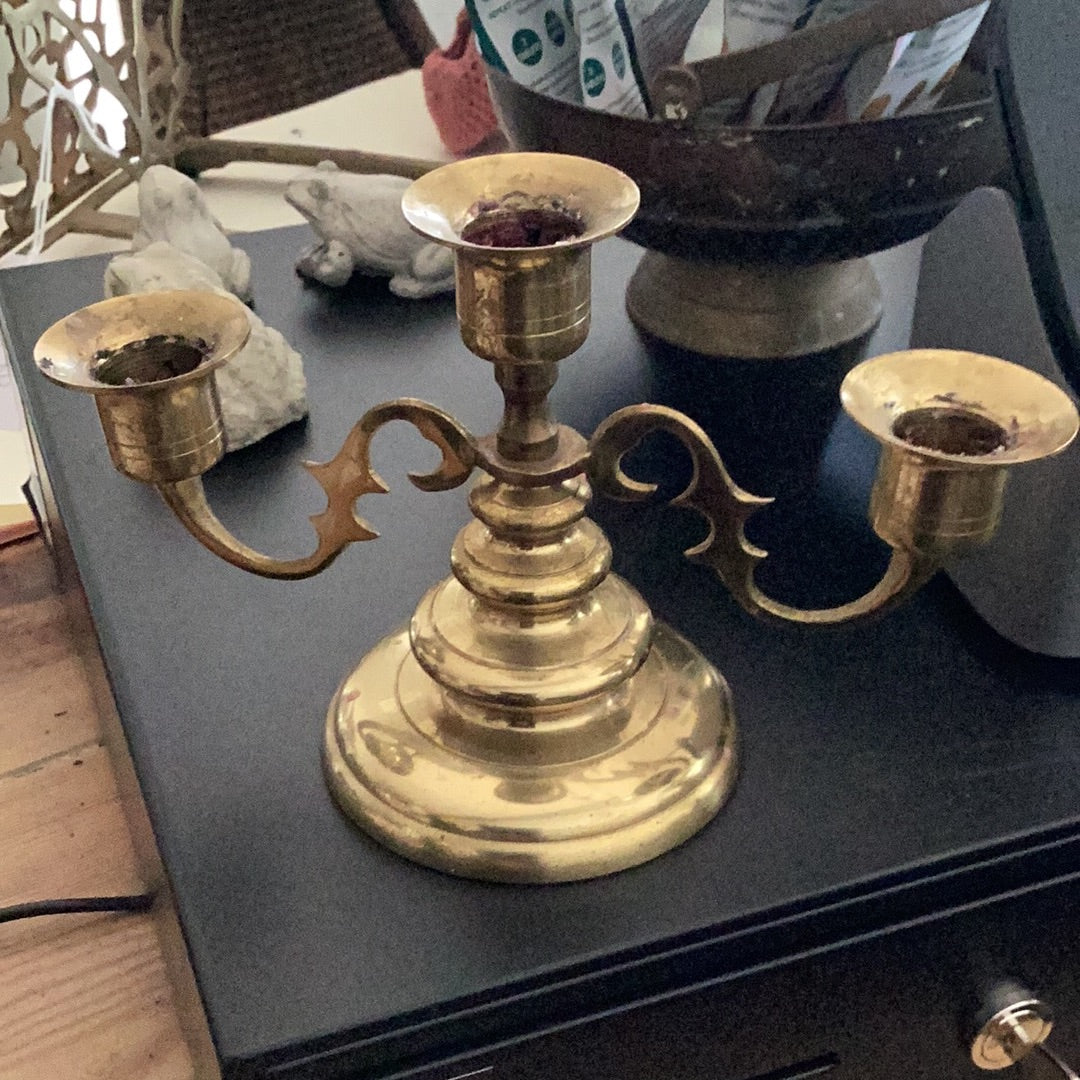 Short Brass Candlabra - 3 Candle