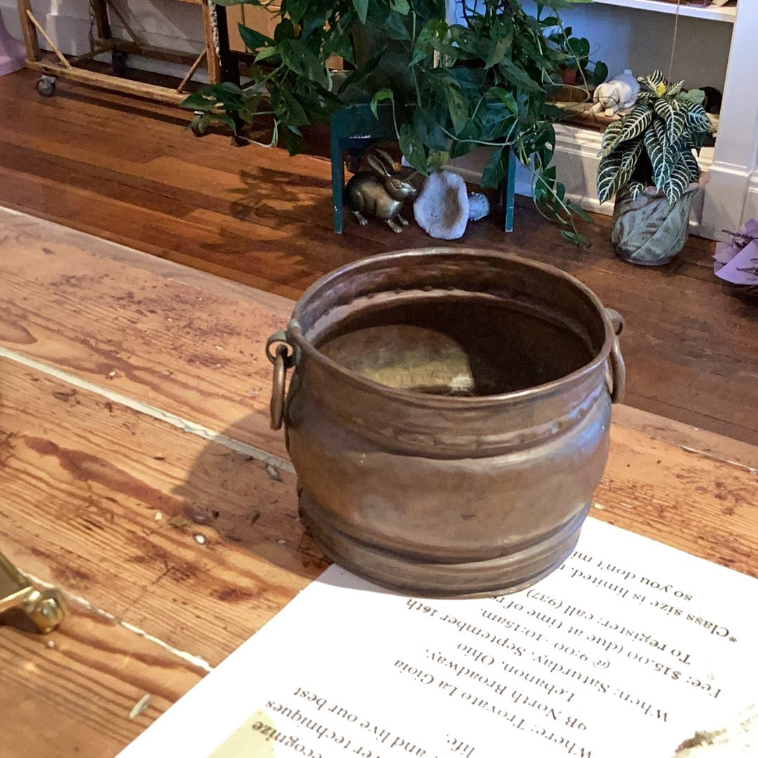 Round Copper Planter/Pot w/Two Small Ring Handles