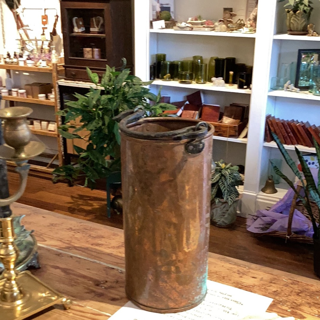 Tall Round Copper Planter/Pot w/Black Iron Handle