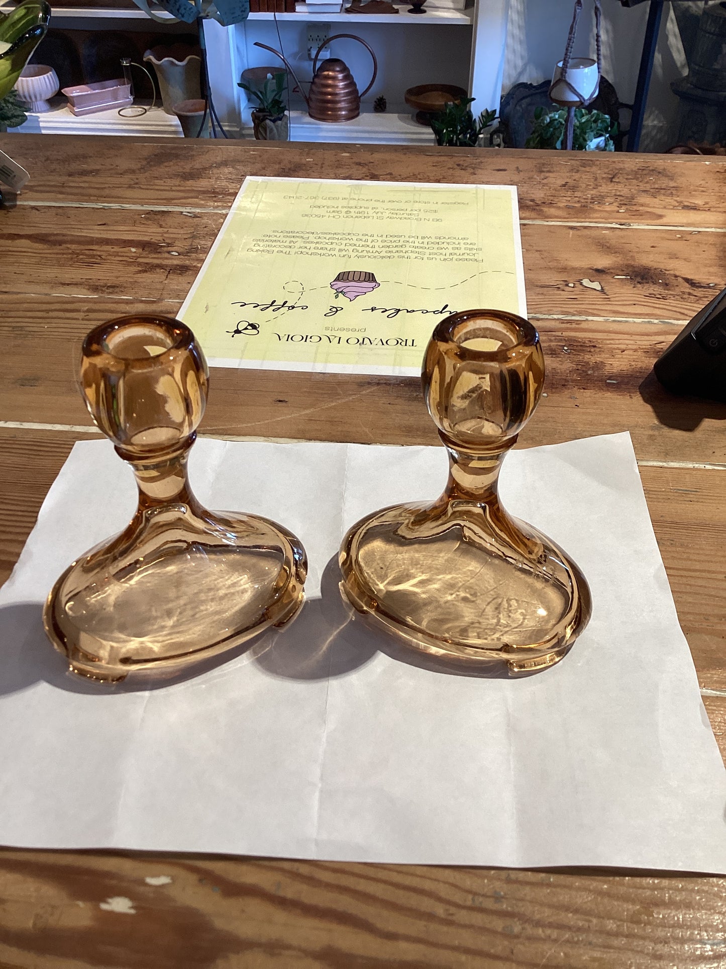 Candlesticks - Fostoria Amber Pair