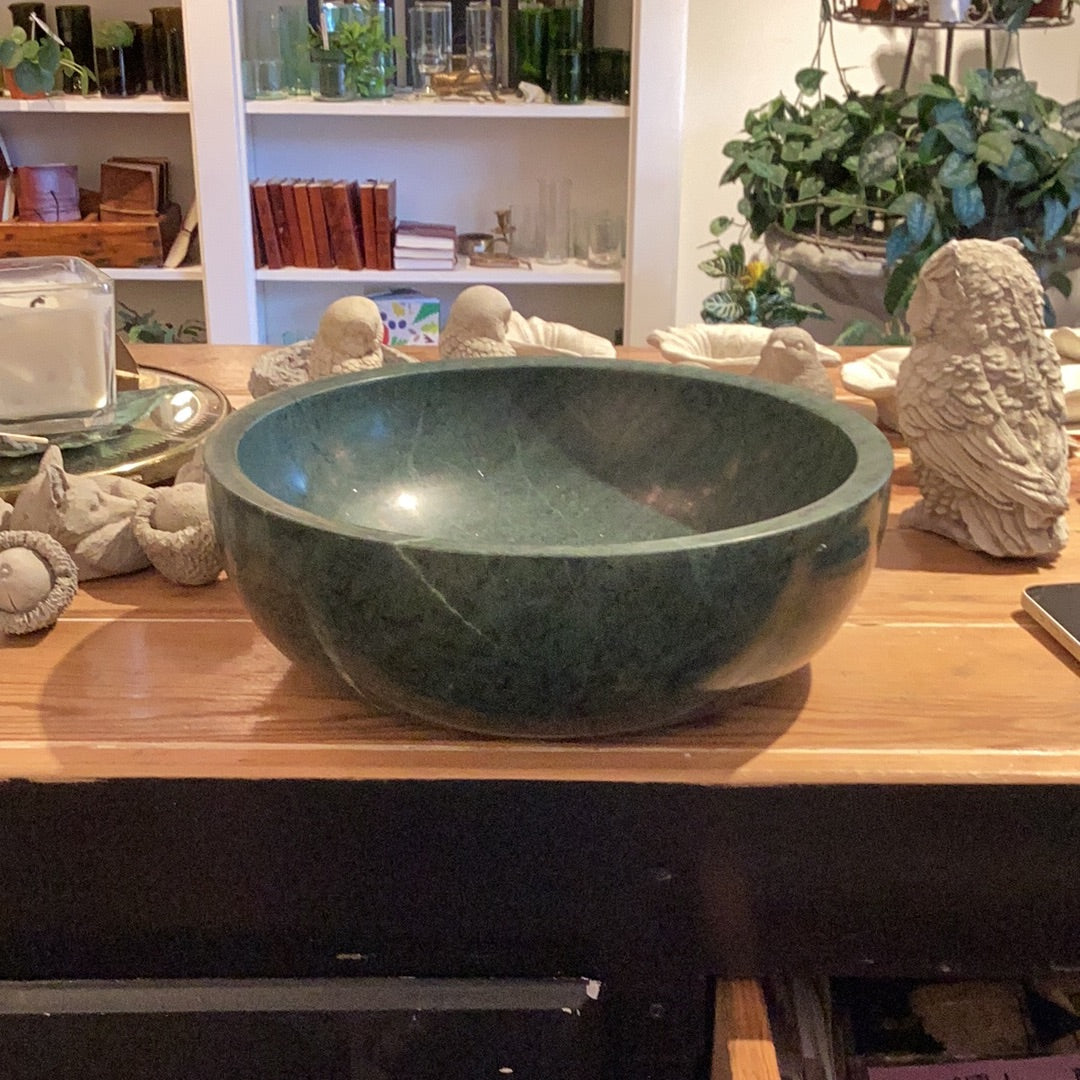 Round Green Marble Bowl -12” Diameter
