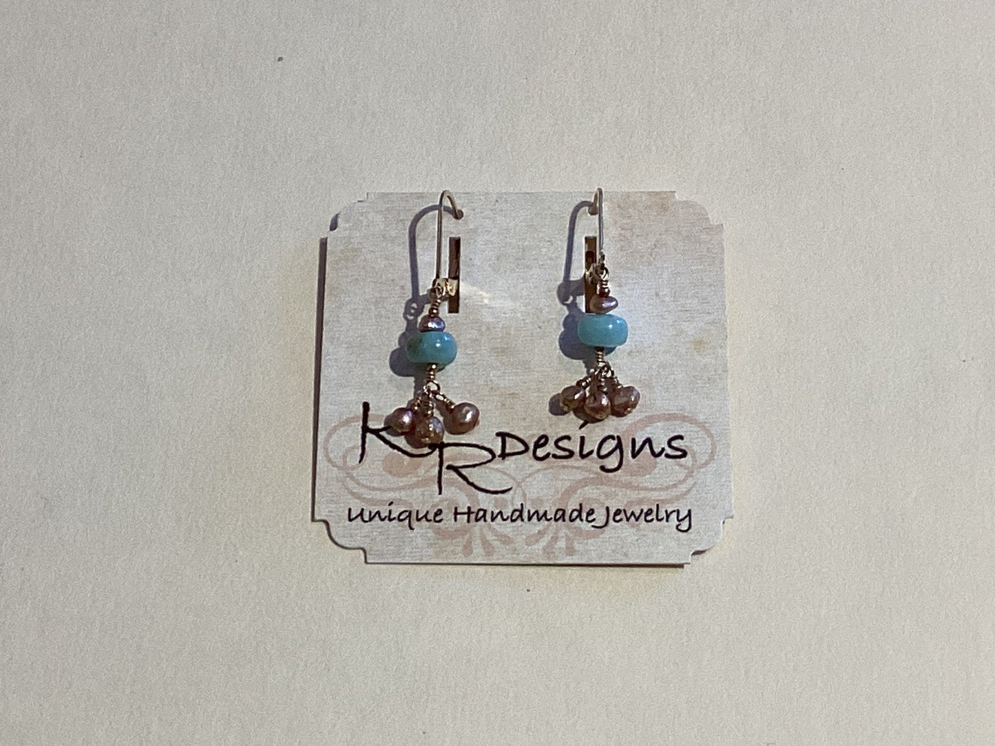 Earrings - Larimar w/Keshi Pearls on 14k GF