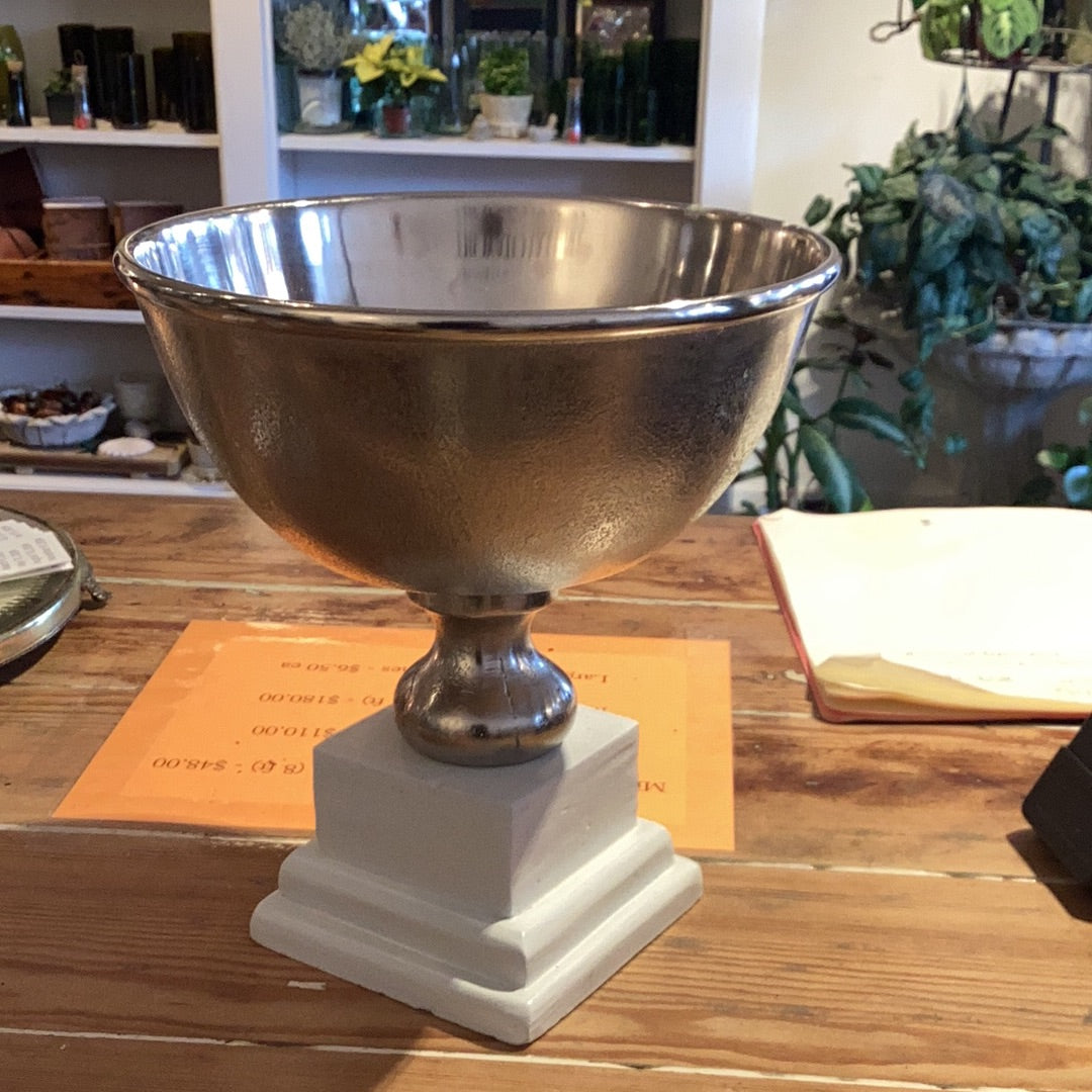 Metal and White Wood Pedestal Planter