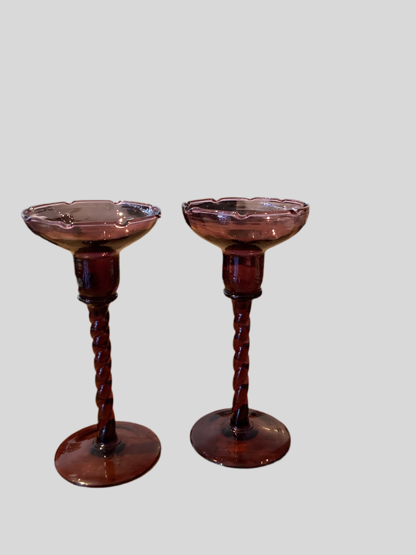 Purple Glass Candlesticks -Pair