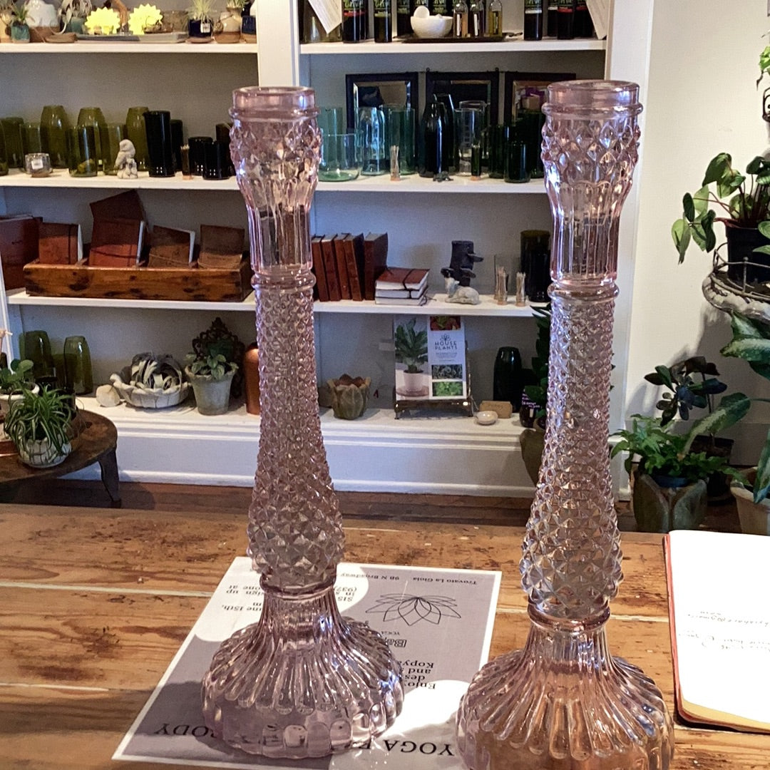 Pink Glass Candle Stick