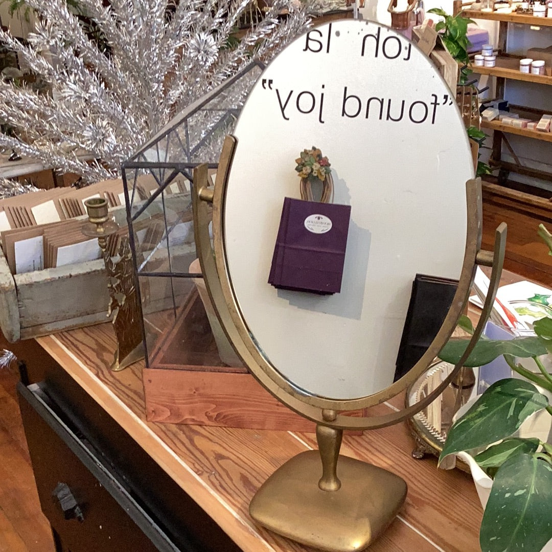 Oval Mirror on Stand - (Gold, Double Sided, Square Base)