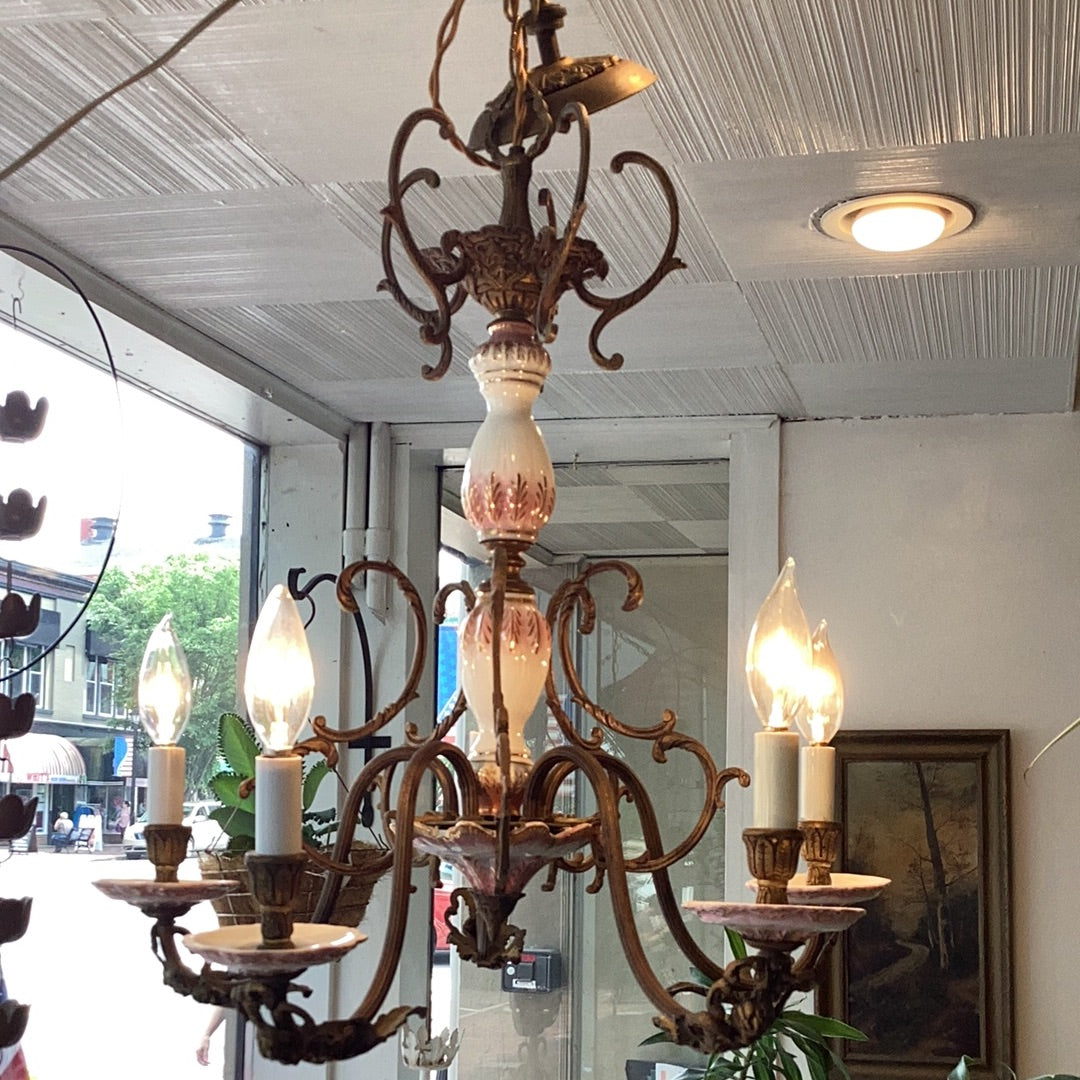 Chandelier - Porcelain, Brass w/Cherubs