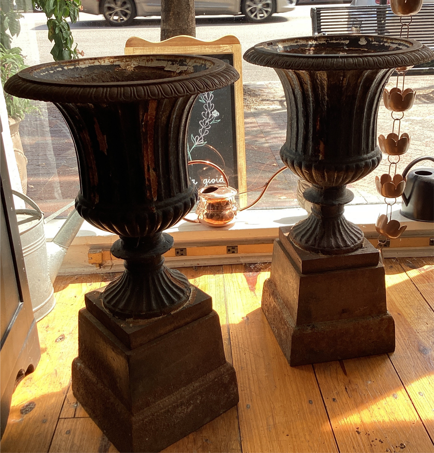 Pair - Cast Iron Urns