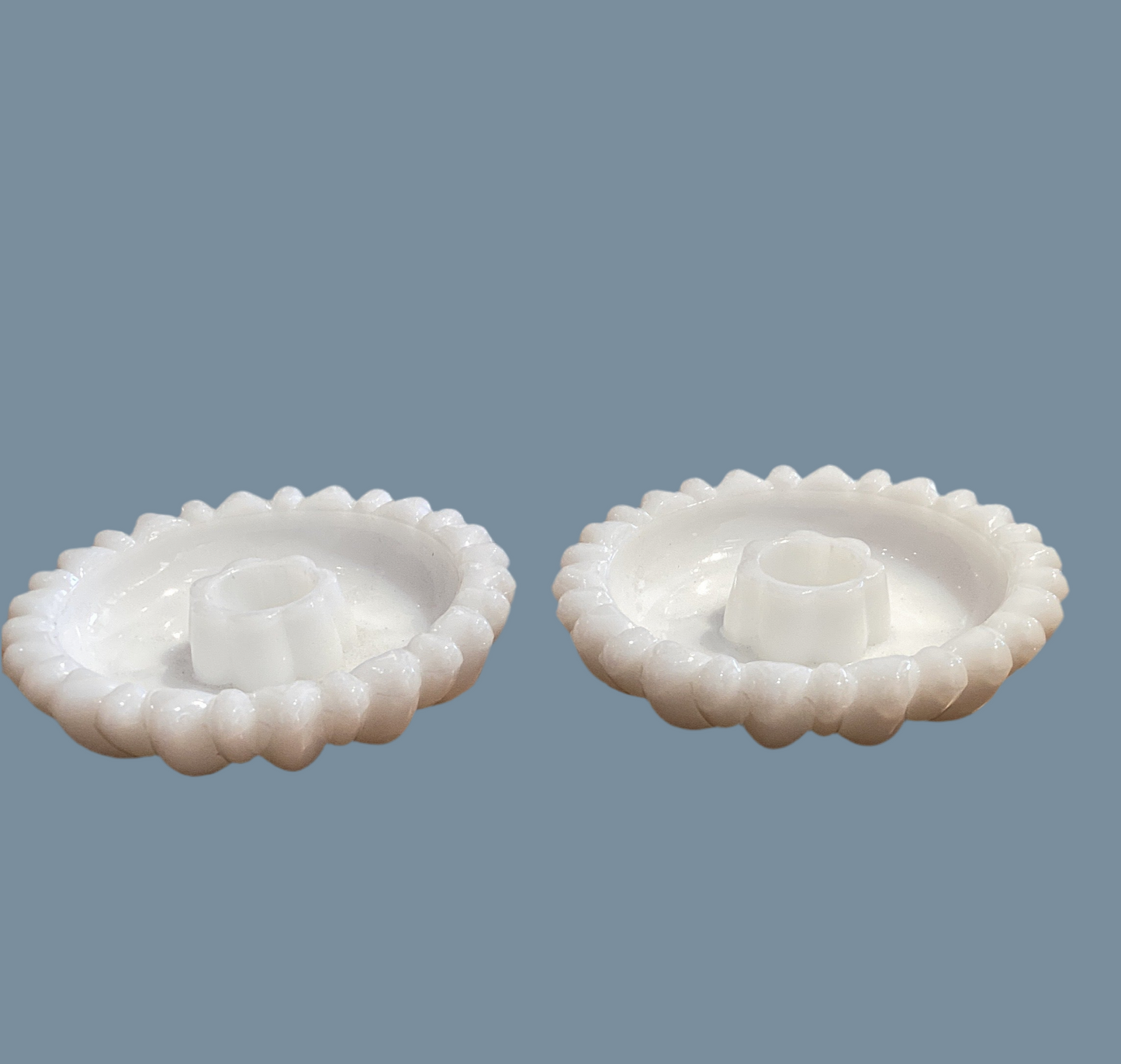 White Glass Candlesticks -Pair