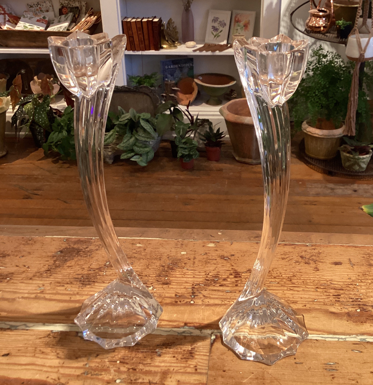 Pair - Curved Glass Cdlestks.
