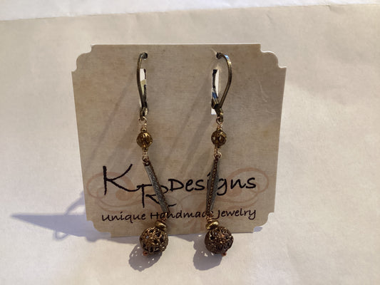 Earring -  Vtg. Filigree Brass Bead