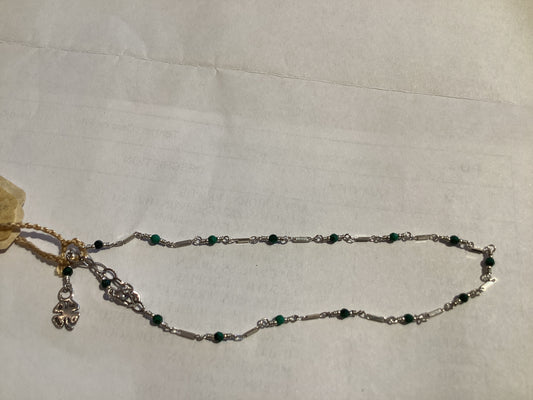 Anklet - Malachite & 4 Leaf Clover on Sterling