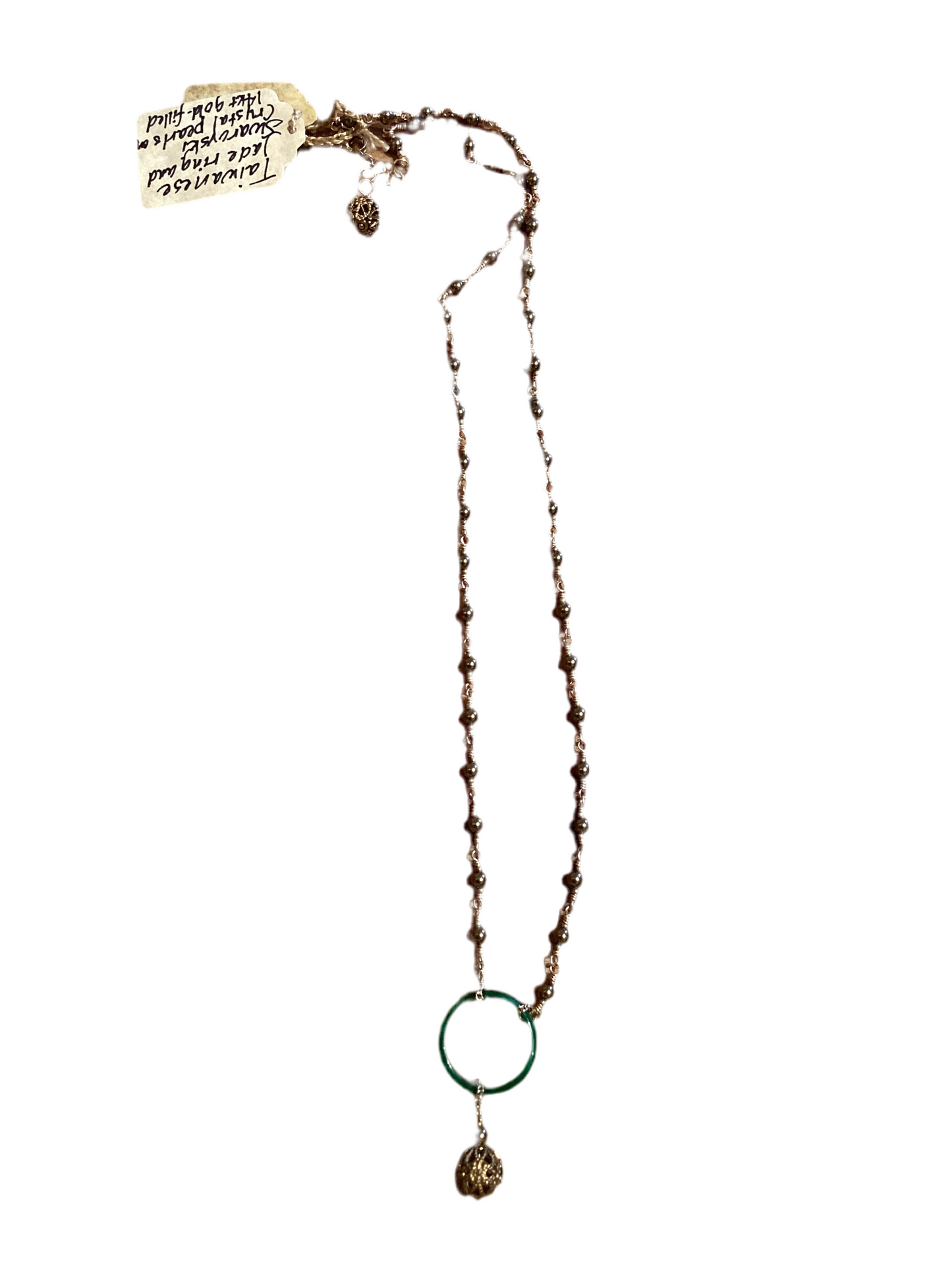 Necklace - Taiwanese Jade Ring w/ Sw. Cr. Pearls
