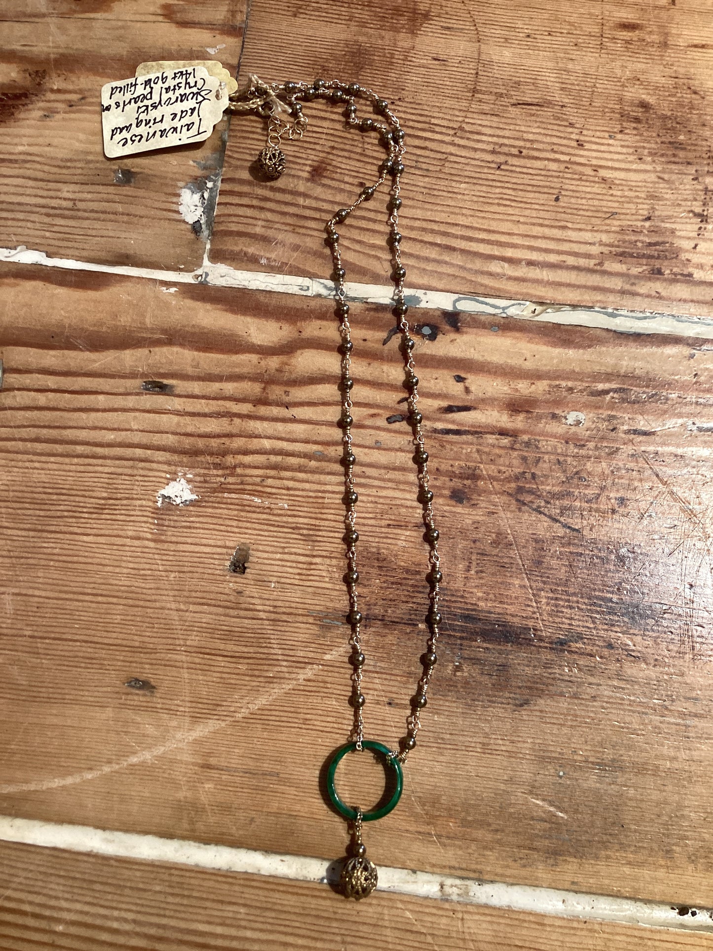 Necklace - Taiwanese Jade Ring w/ Sw. Cr. Pearls